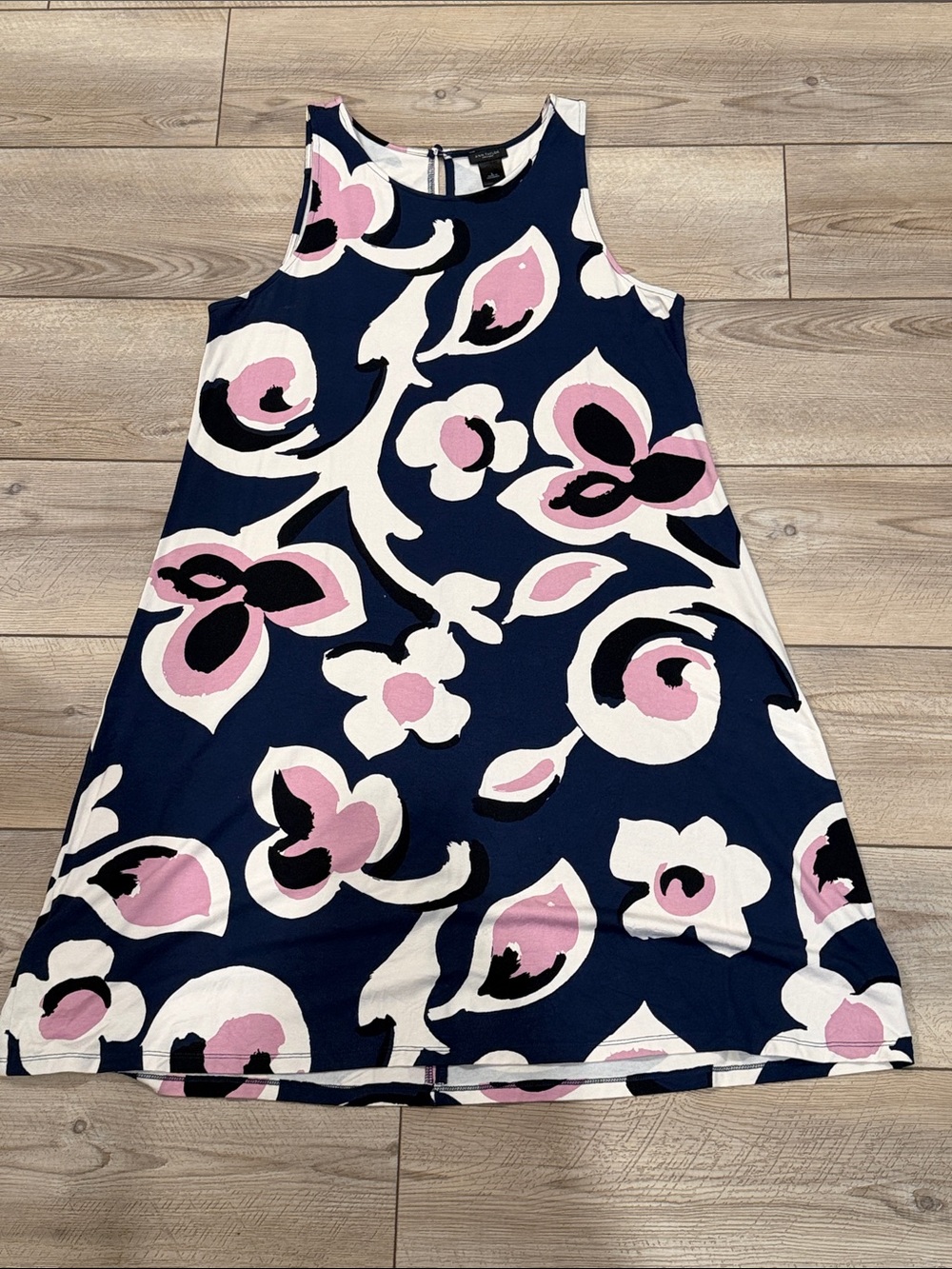 Ann Taylor Navy Floral Tank Dress with Pink & White Accents
